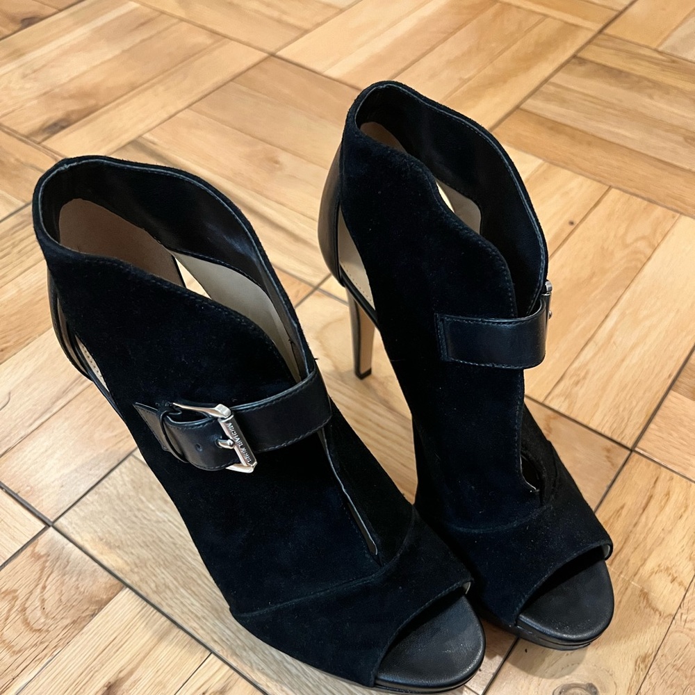 MK 8M leather sexy black peep toe heels